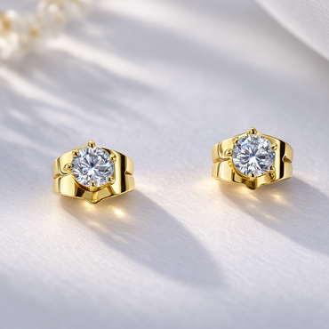 Aanura Golden Solitaire Stainless Steel Earrings