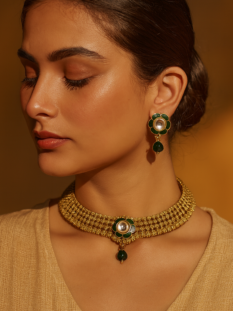 Aanura Elegant Kundan Choker Necklace with Earrings