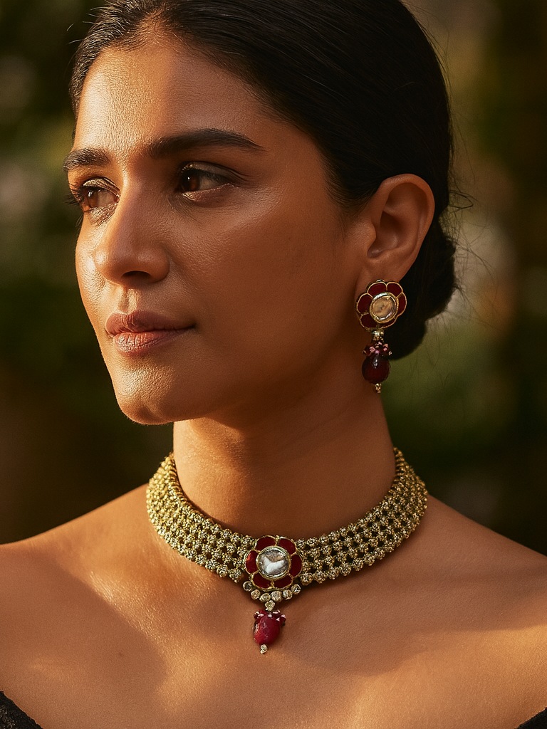 Aanura Elegant Kundan Choker Necklace with Earrings