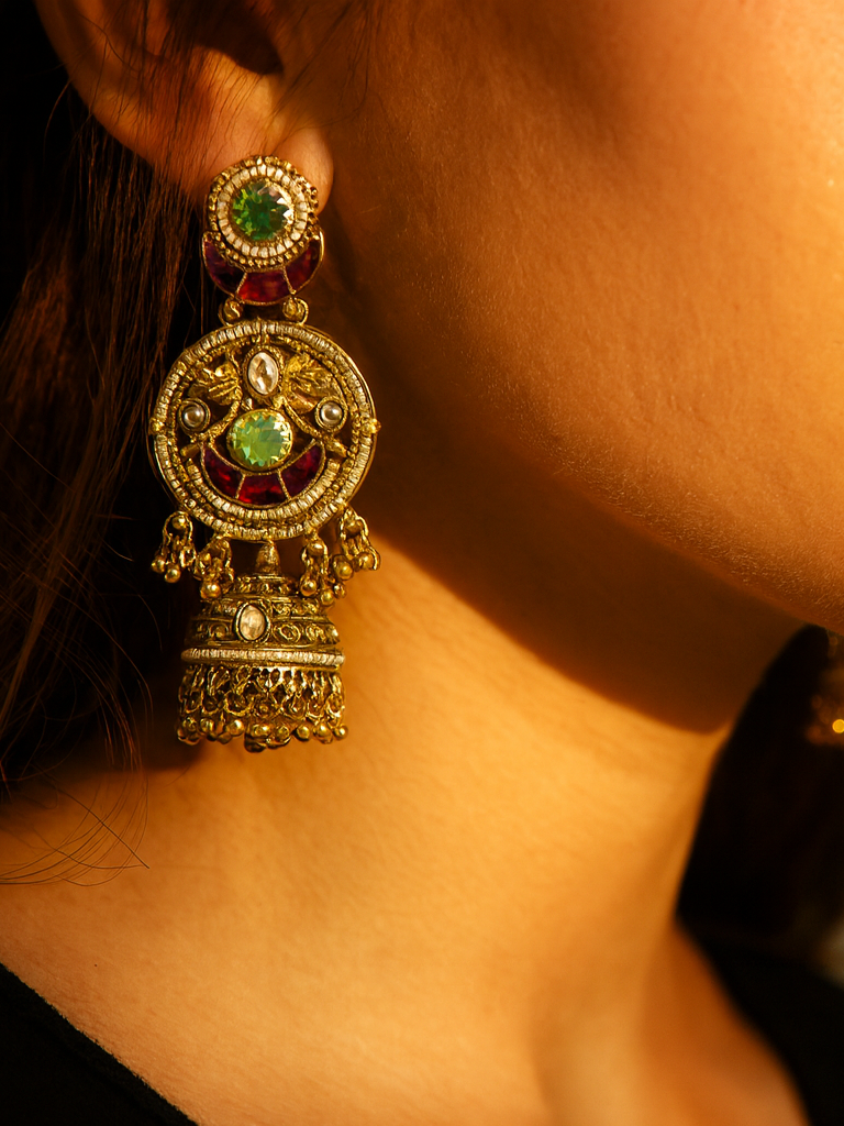 Aanura Gold-Plated Green Ruby Long Earrings