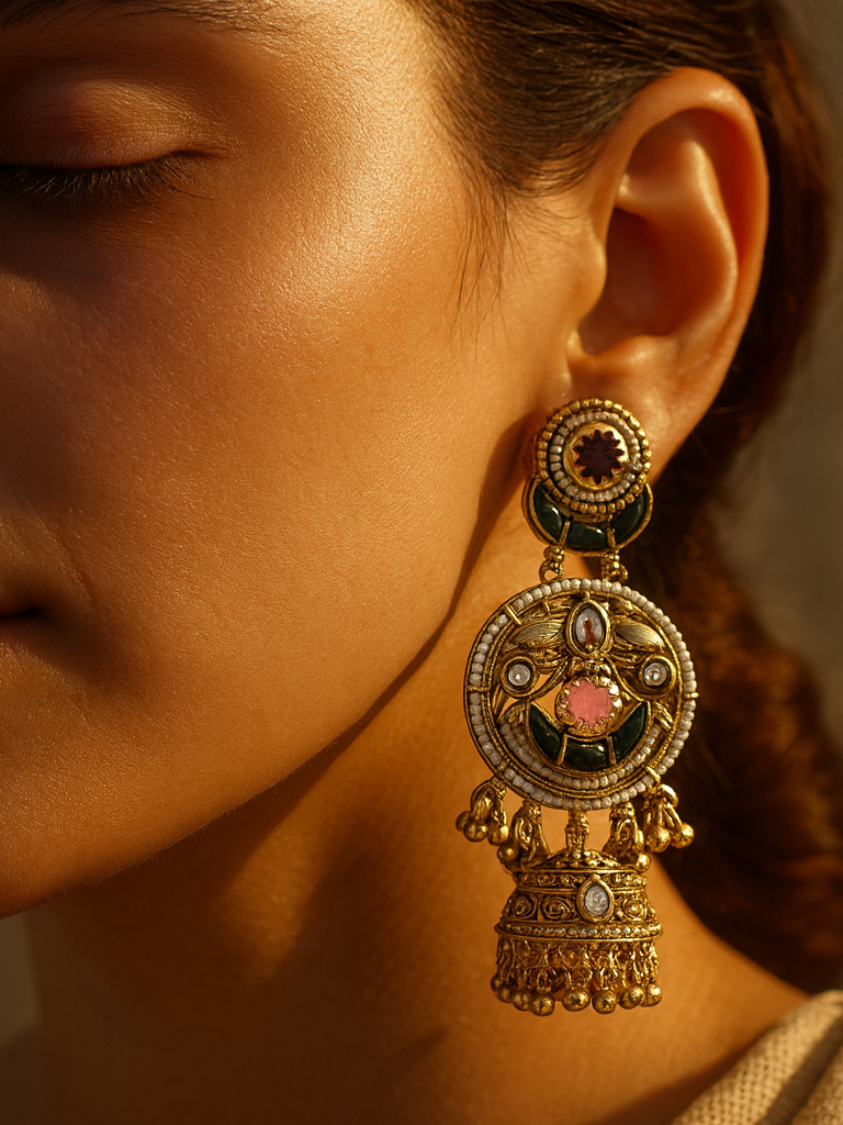 Aanura Gold-Plated Green Ruby Long Earrings