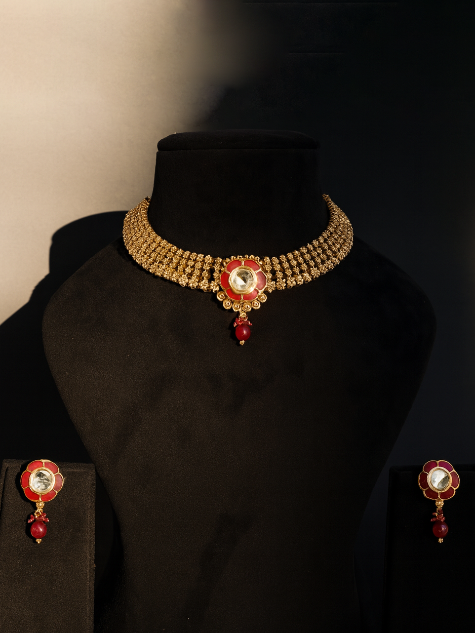 Aanura Elegant Kundan Choker Necklace with Earrings