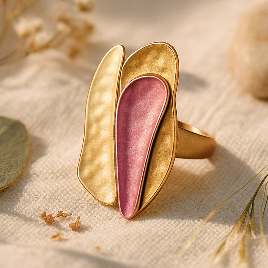 Aanura Pink & Mauve Abstract Floral Statement Ring
