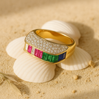 18K Gold Plated Rainbow Pavé Anti-Tarnish Waterproof Ring