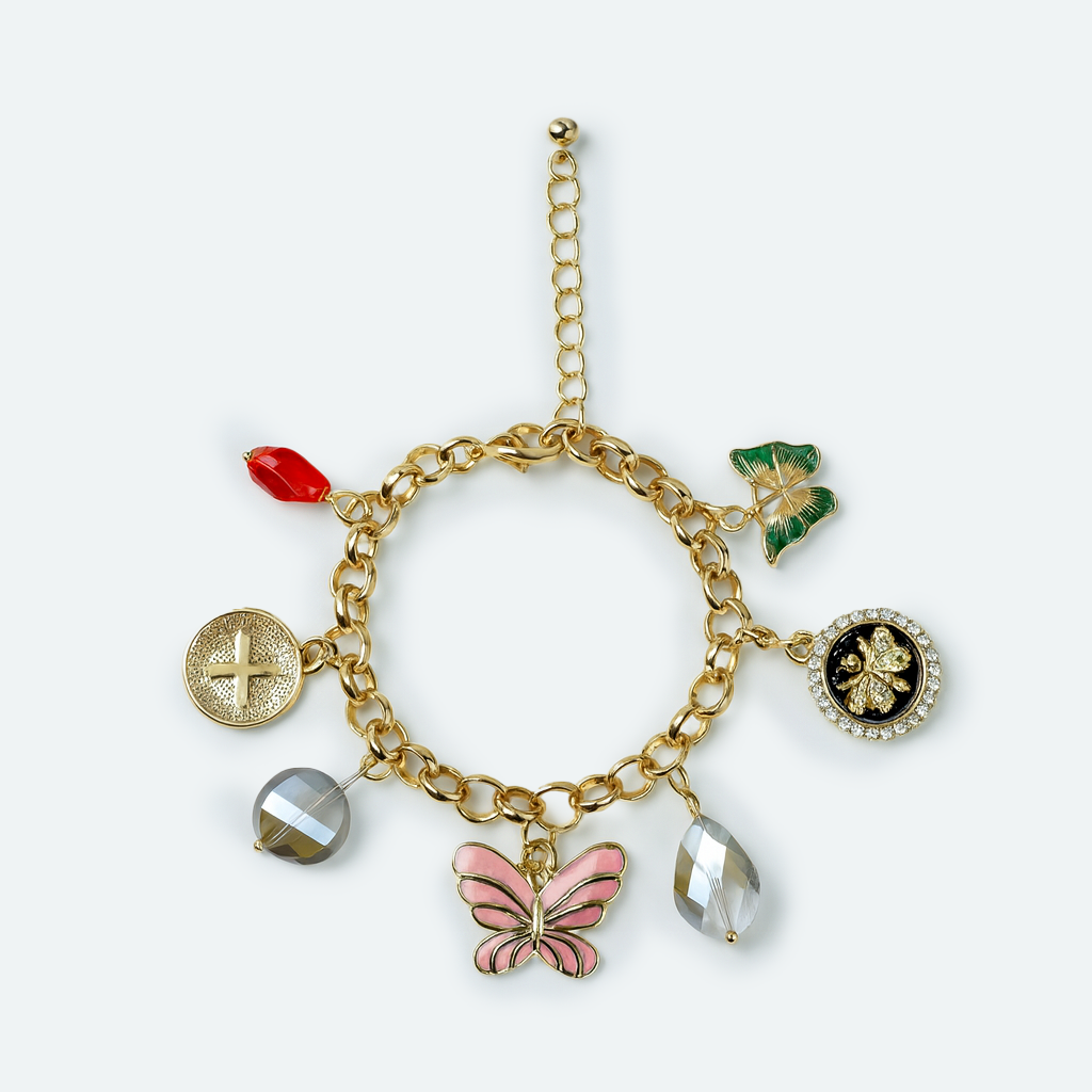 Aanura Butterfly & Crystal Multicharm Bracelet