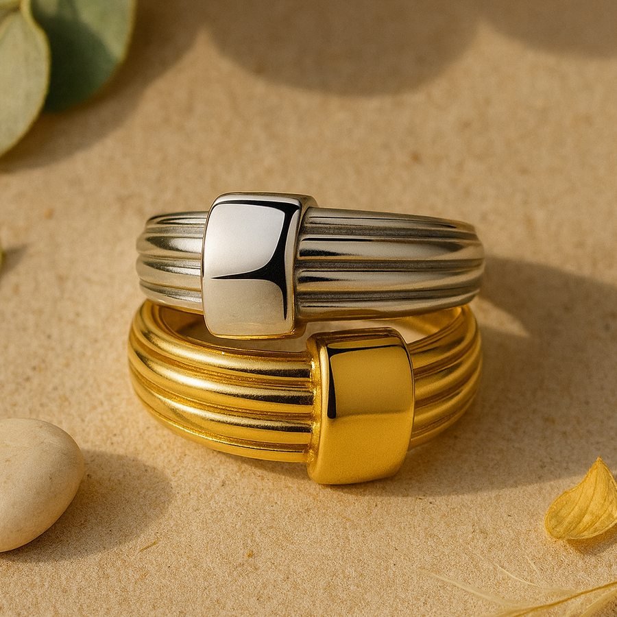 Aanura Matte & Polished Gold Adjustable Statement Ring