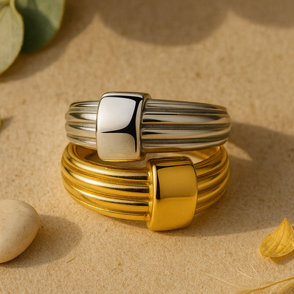Aanura Matte & Polished Gold Adjustable Statement Ring