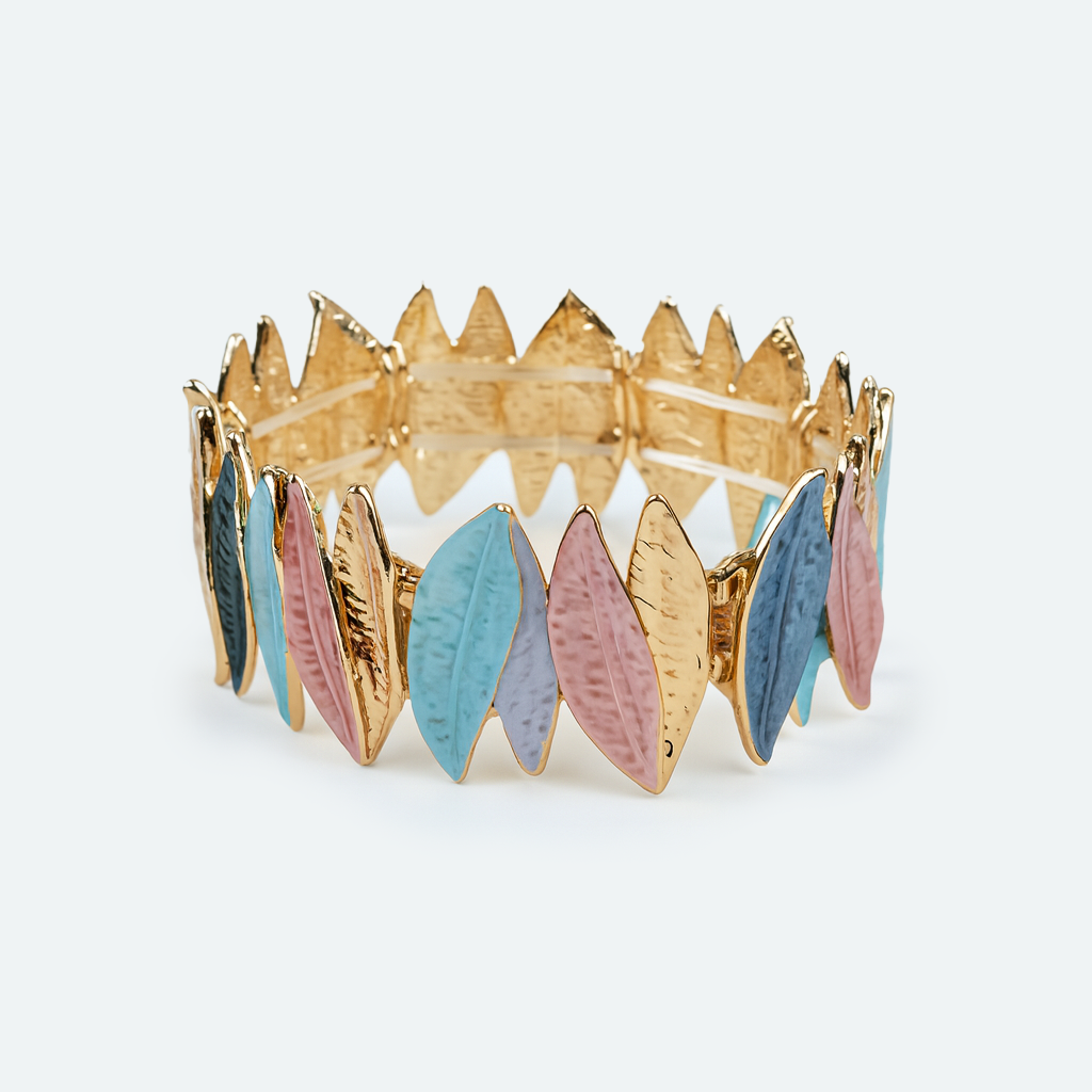 Aanura Pastel Leaf Gold Enamel Bracelet