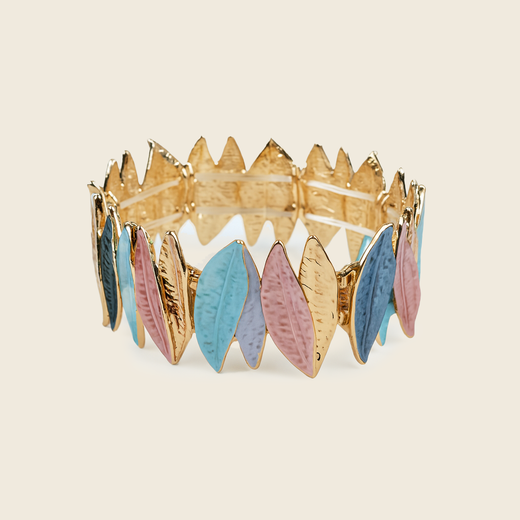 Aanura Pastel Leaf Gold Enamel Bracelet