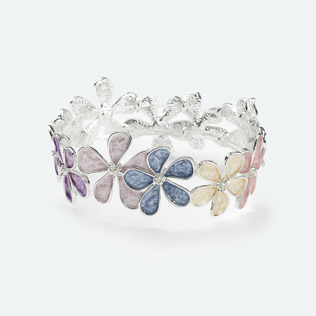 Aanura Pastel Blossom Silver Floral Bracelet