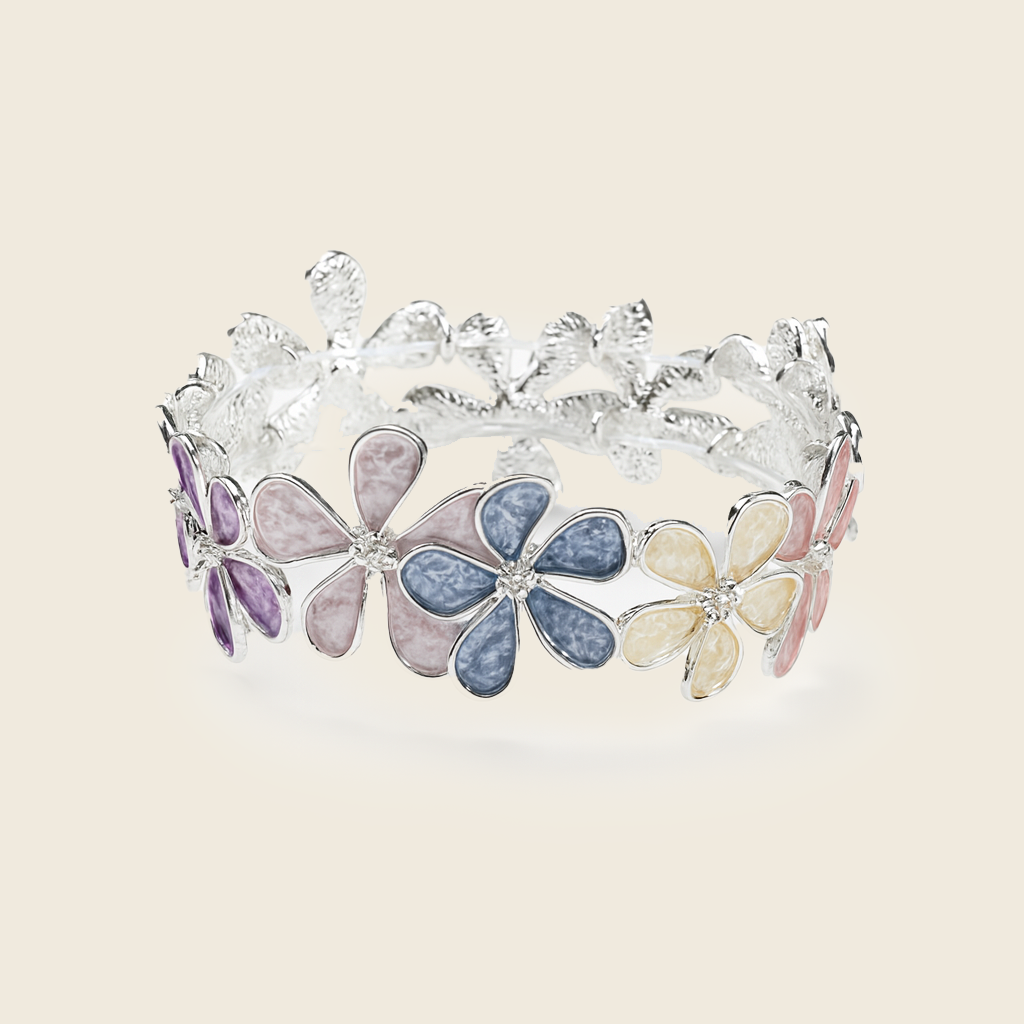 Aanura Pastel Blossom Silver Floral Bracelet