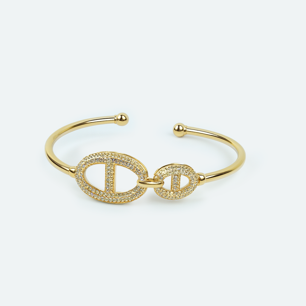 Aanura Double Oval Gold Open Cuff Bracelet