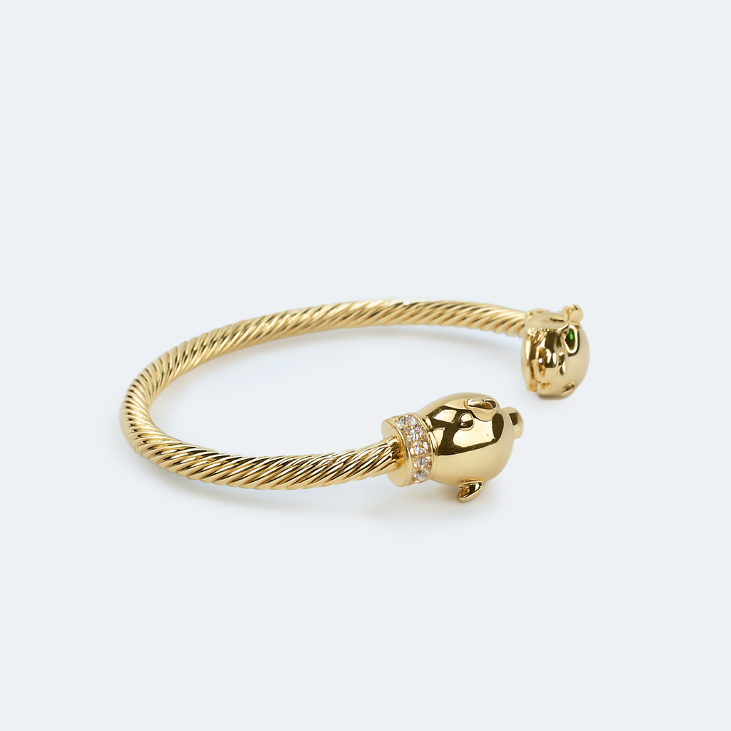 Panther Head Gold Open Cuff Bracelet