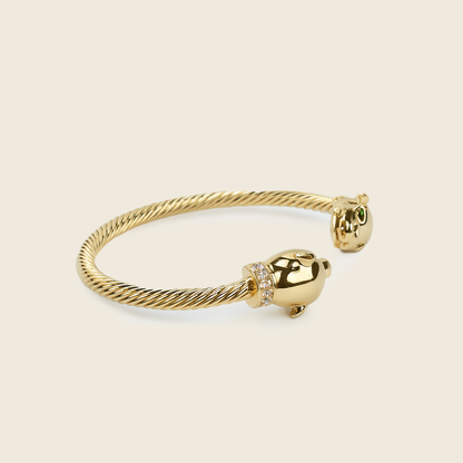 Panther Head Gold Open Cuff Bracelet