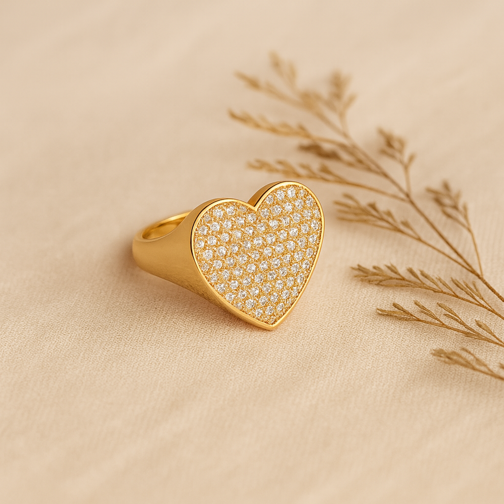 Aanura Gold Crystal-Studded Heart Statement Ring
