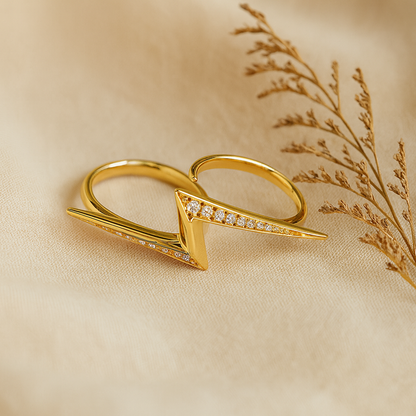 Aanura Gold-Plated Dual Finger V-Shaped Pavé Ring