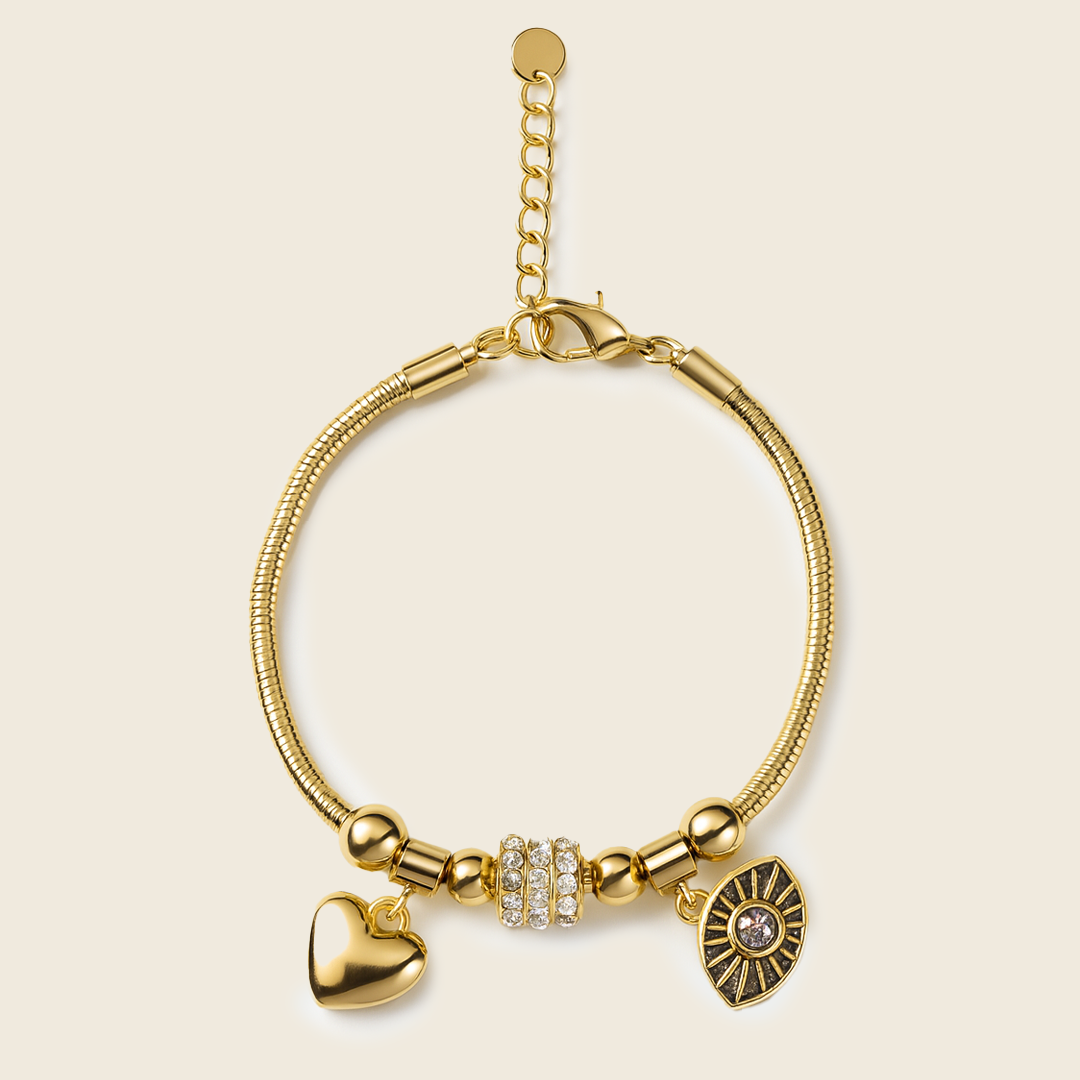 Aanura Gold Evil Eye & Heart Charm Bracelet