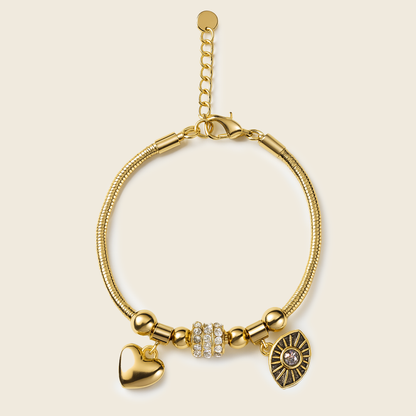 Aanura Gold Evil Eye & Heart Charm Bracelet