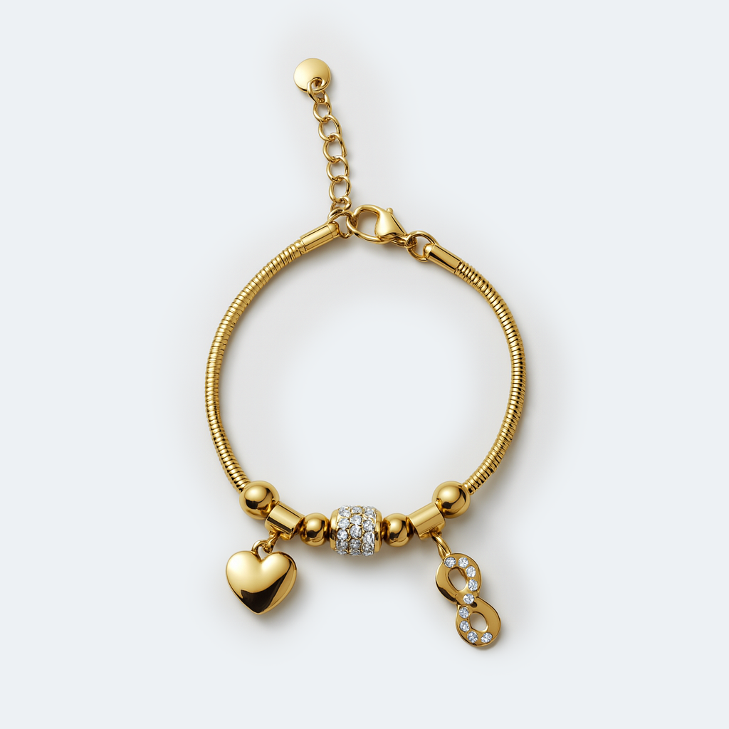Aanura Gold Infinity & Heart Charm Bracelet