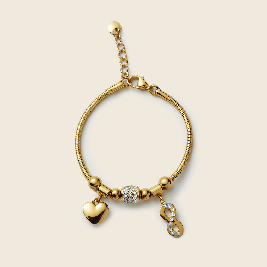 Aanura Gold Infinity & Heart Charm Bracelet