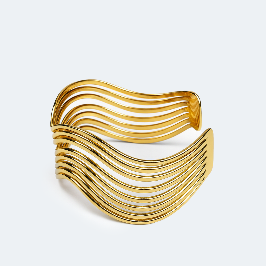 Aanura Wave Pattern Gold Cuff Bracelet