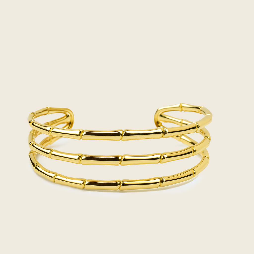 Aanura Triple Bamboo Gold Cuff Bracelet