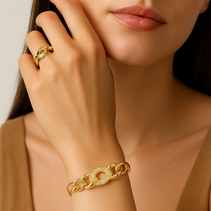 Aanura Gold Twisted Link Crystal Bracelet
