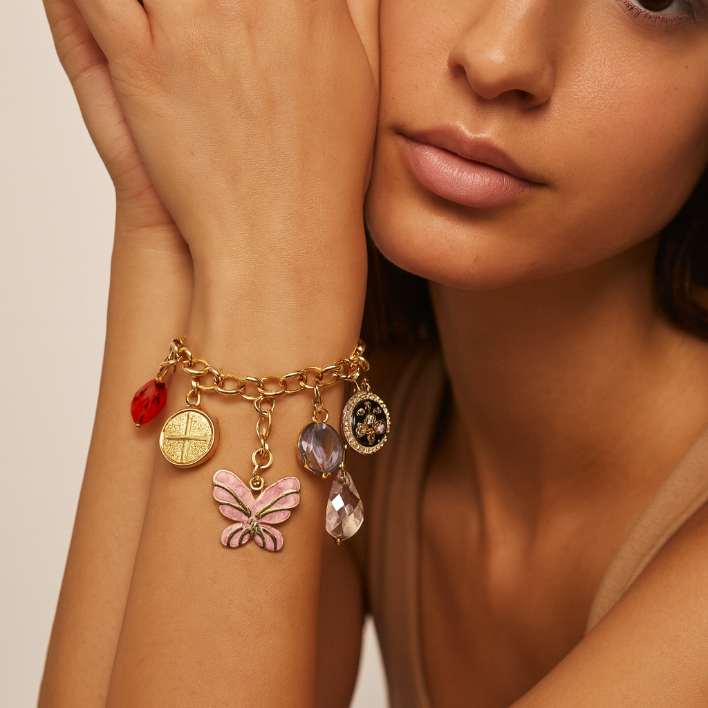 Aanura Butterfly & Crystal Multicharm Bracelet