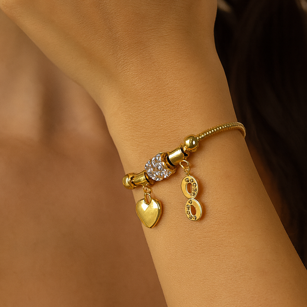 Aanura Gold Infinity & Heart Charm Bracelet