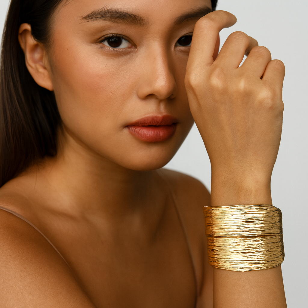 Aanura Textured Wide Gold Cuff Bracelet