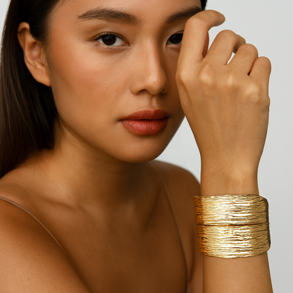 Aanura Textured Wide Gold Cuff Bracelet