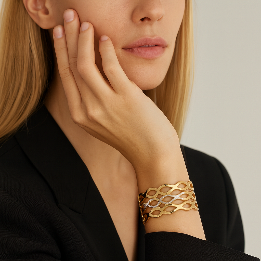 Aanura Golden Lattice Crystal Wave Bracelet