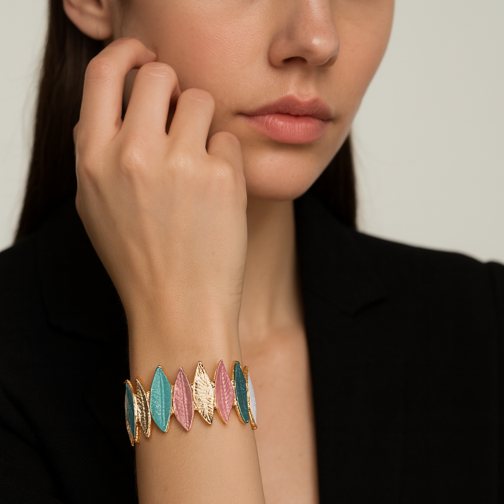 Aanura Pastel Leaf Gold Enamel Bracelet
