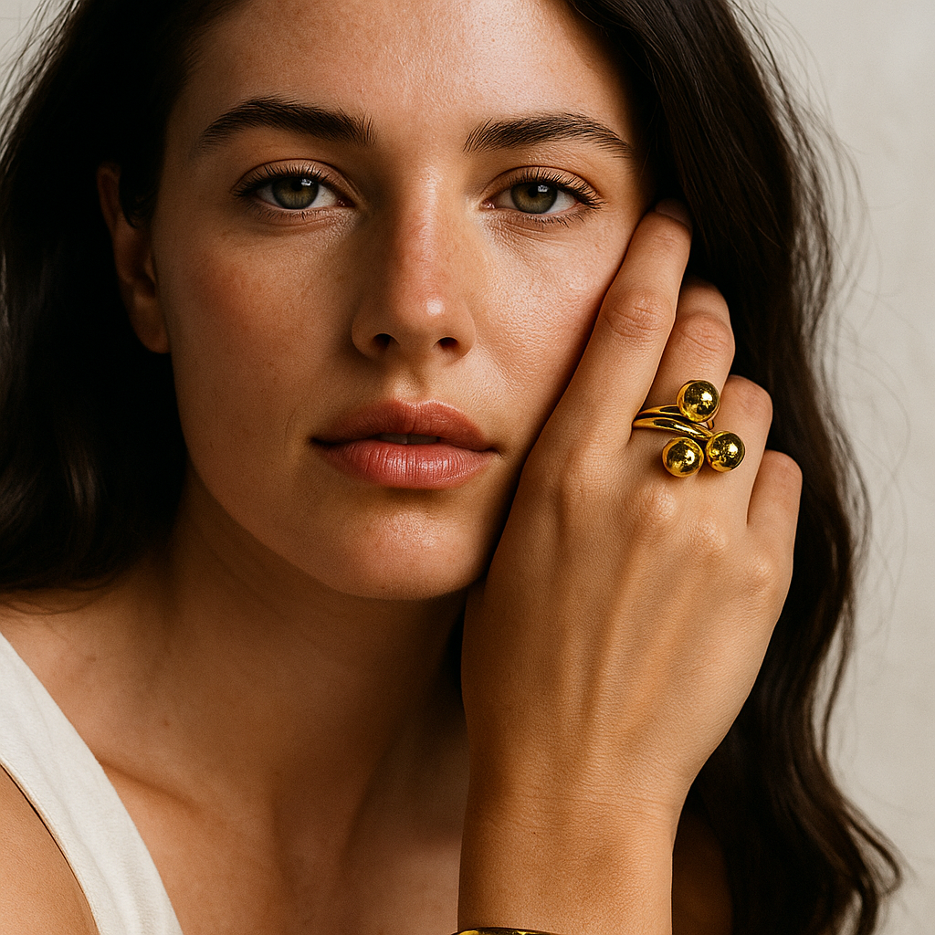 Aanura Abstract Gold Statement Sphere Ring