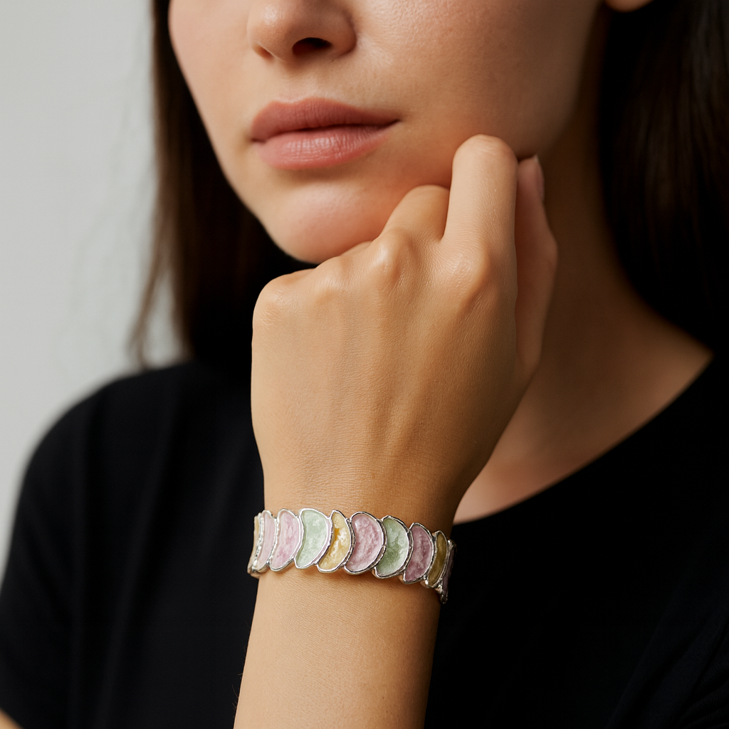 Aanura Pastel Petals Abstract Silver Bracelet