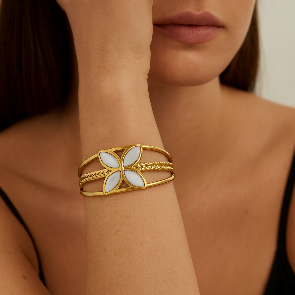 Aanura Gold Floral Open Cuff Bracelet