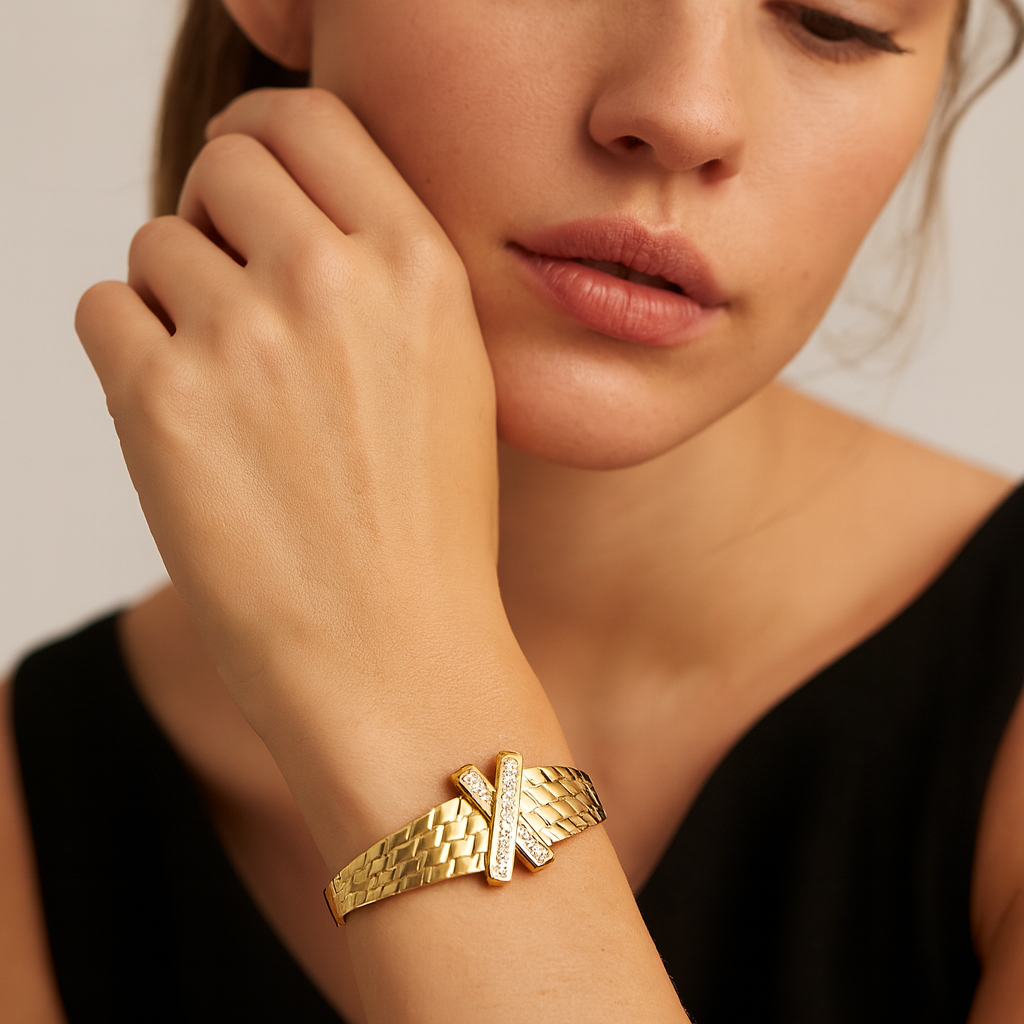 Aanura Textured Gold X Motif Bracelet