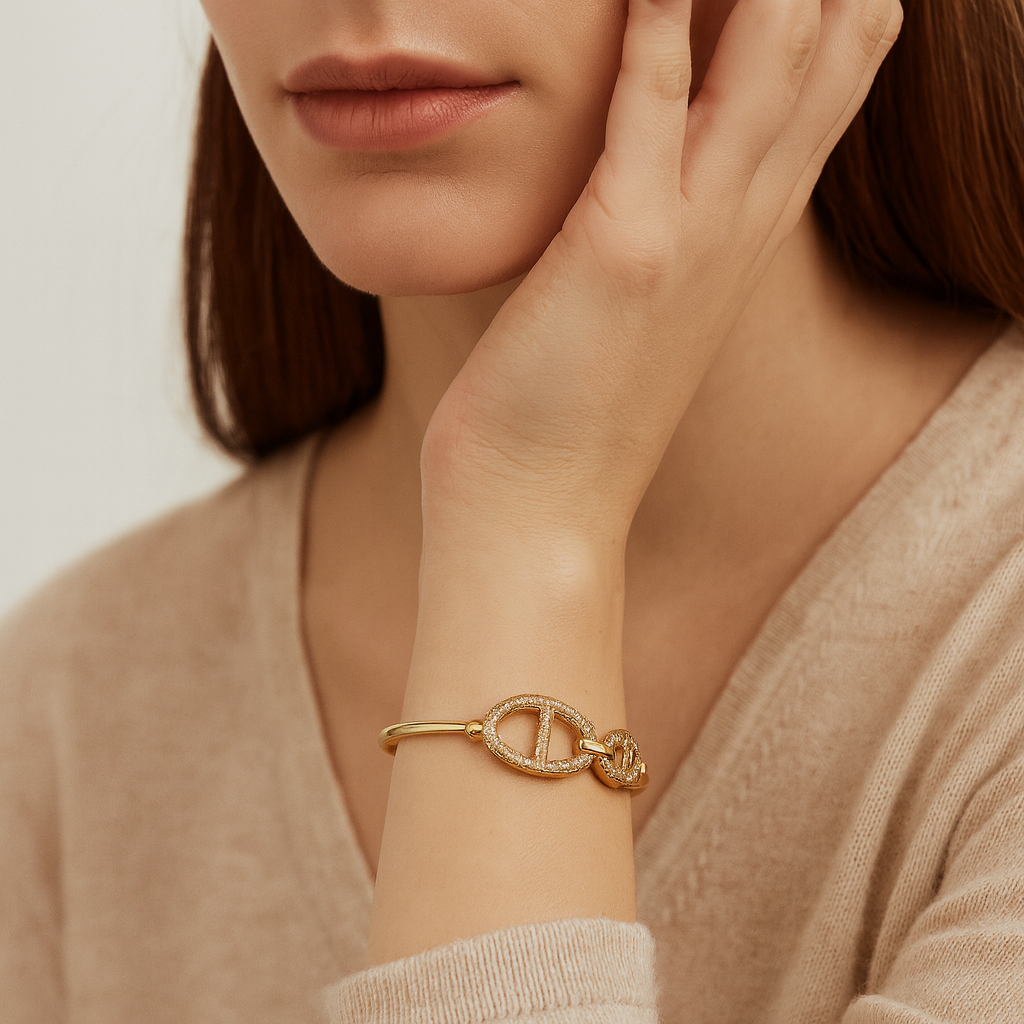 Aanura Double Oval Gold Open Cuff Bracelet