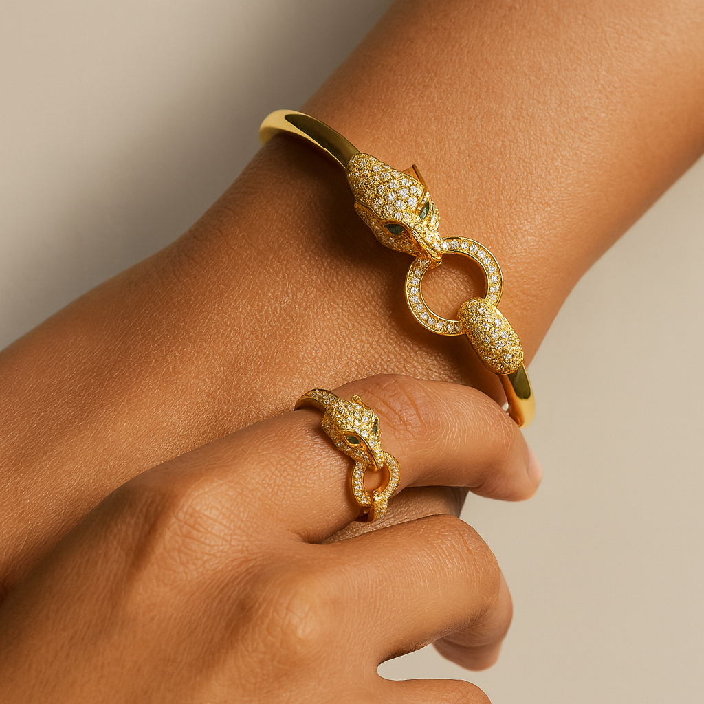 Aanura Gold Panther Head Crystal Bracelet