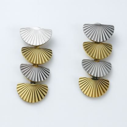 Aanura Solaris Fan Cascade Earrings – Dual-Tone Stainless Steel