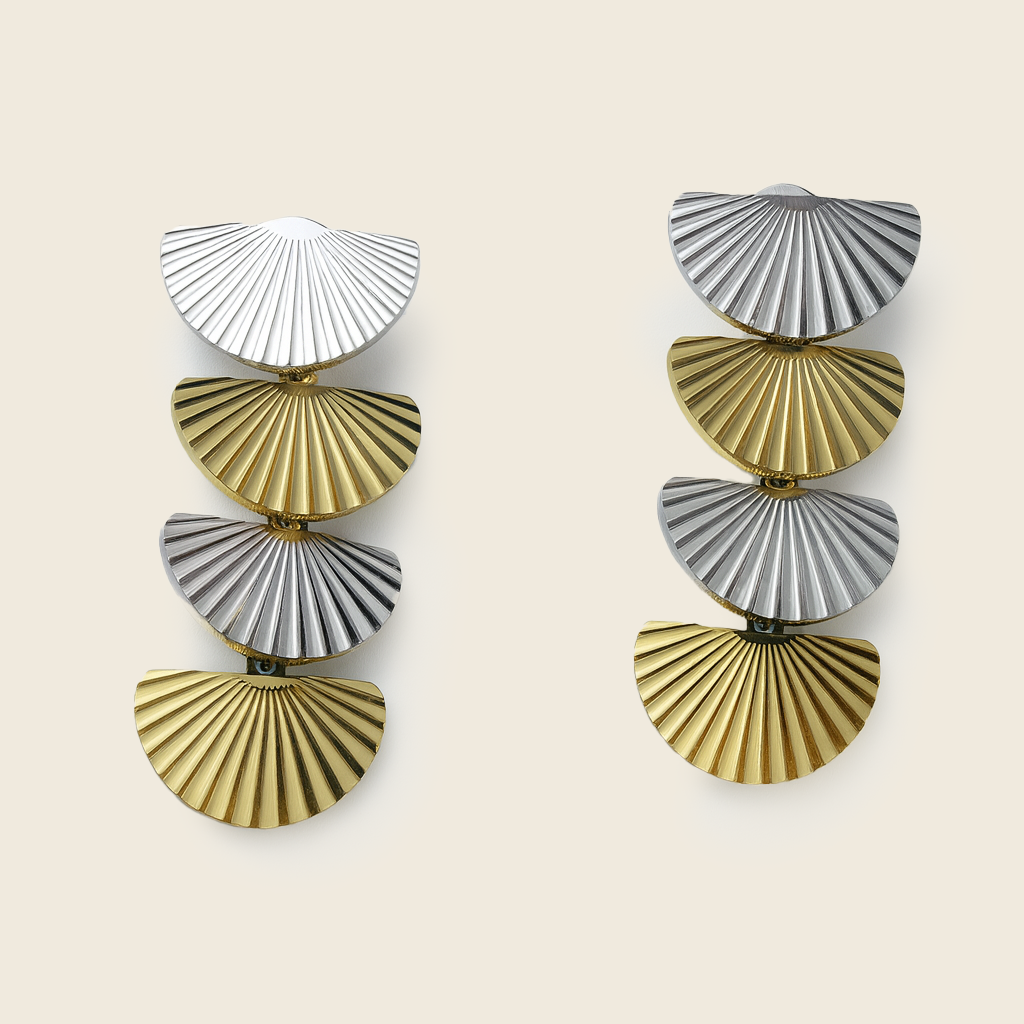 Aanura Solaris Fan Cascade Earrings – Dual-Tone Stainless Steel