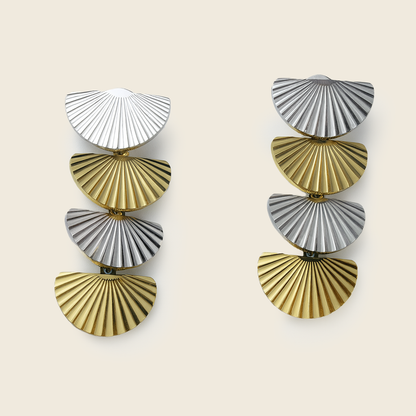 Aanura Solaris Fan Cascade Earrings – Dual-Tone Stainless Steel