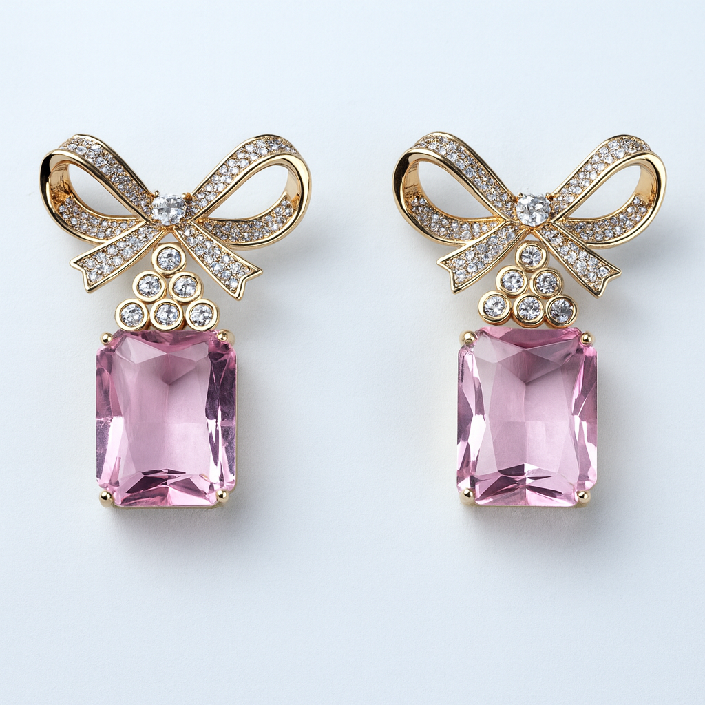 Pink Bow Gemstone Drop Earrings – Aanura