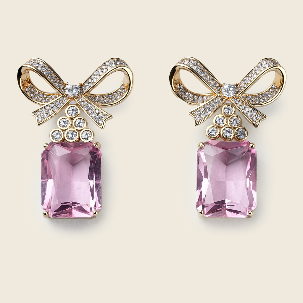 Pink Bow Gemstone Drop Earrings – Aanura