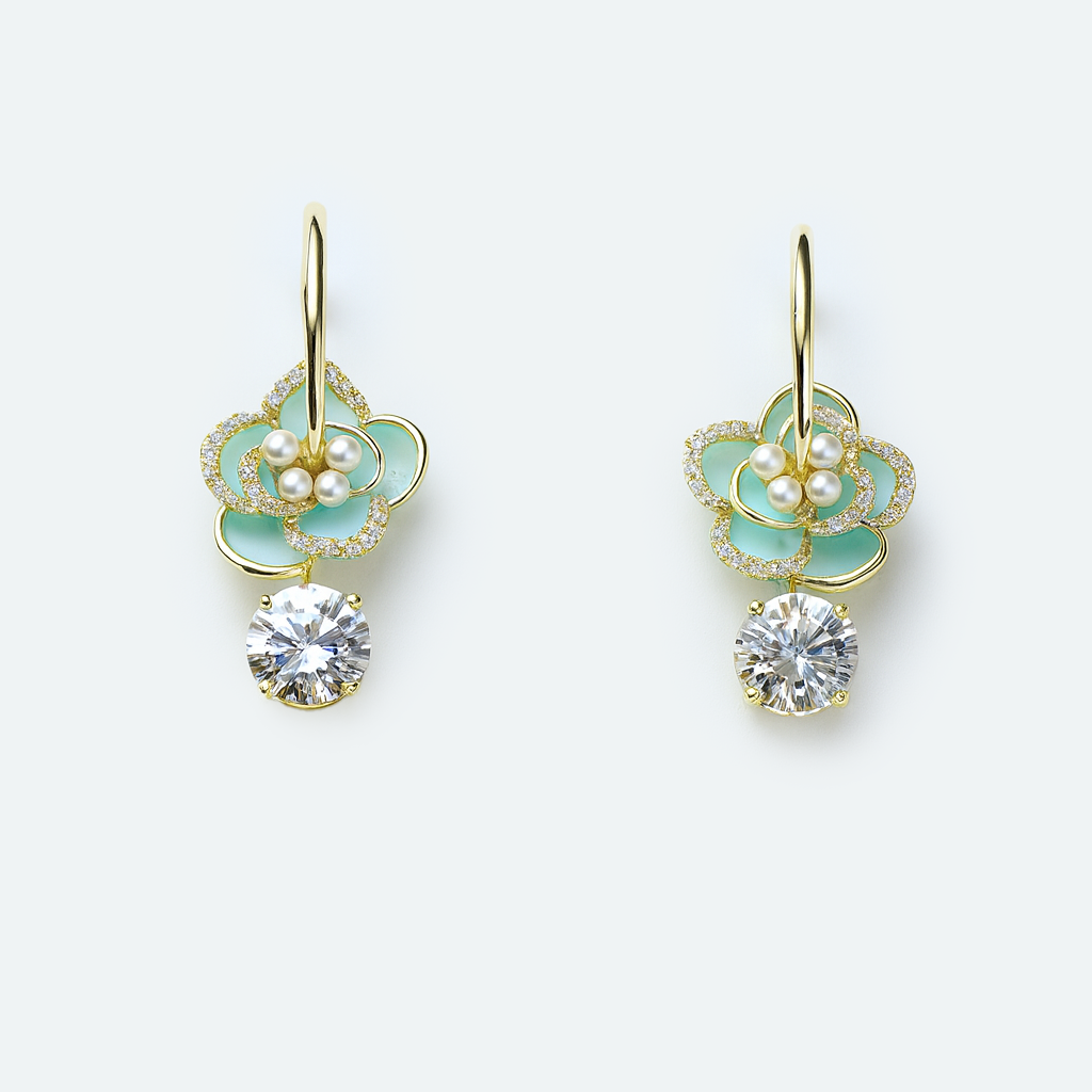 Aanura Aqua Blossom Pearl Earrings