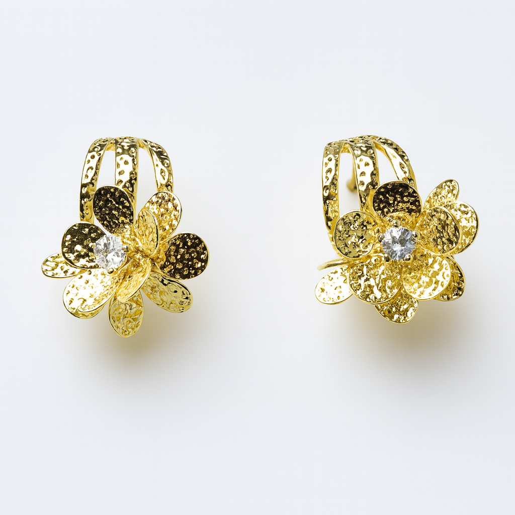 Aanura Floral Crystal Gold Earrings