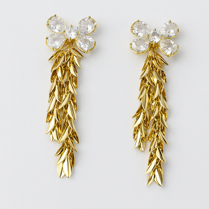 Aanura Crystal Blossom Leaf Drop Earrings