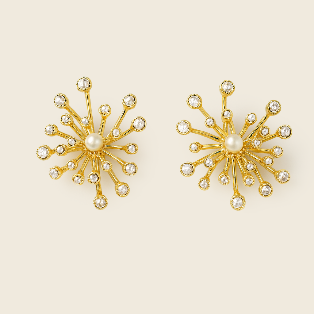 Aanura Pearl Starburst Gold Earrings