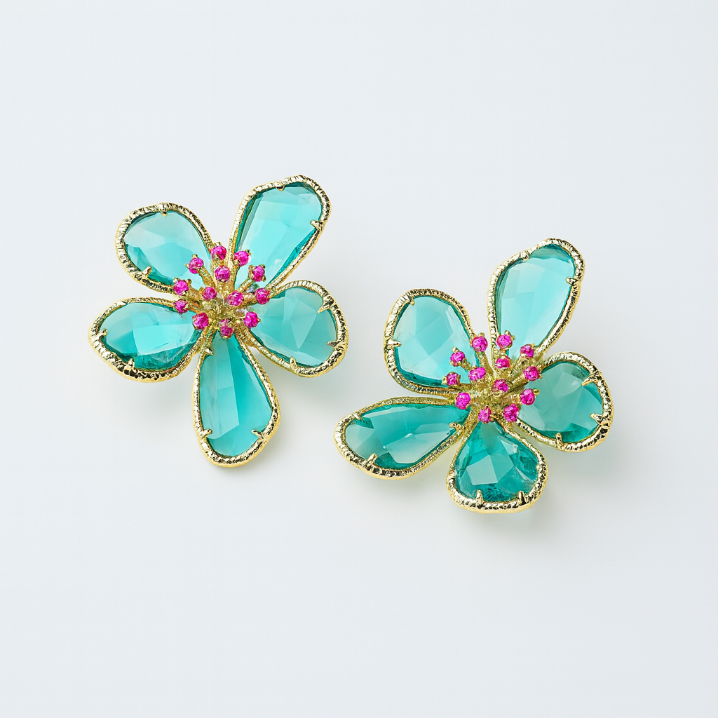 Aanura Turquoise Blossom Crystal Earring
