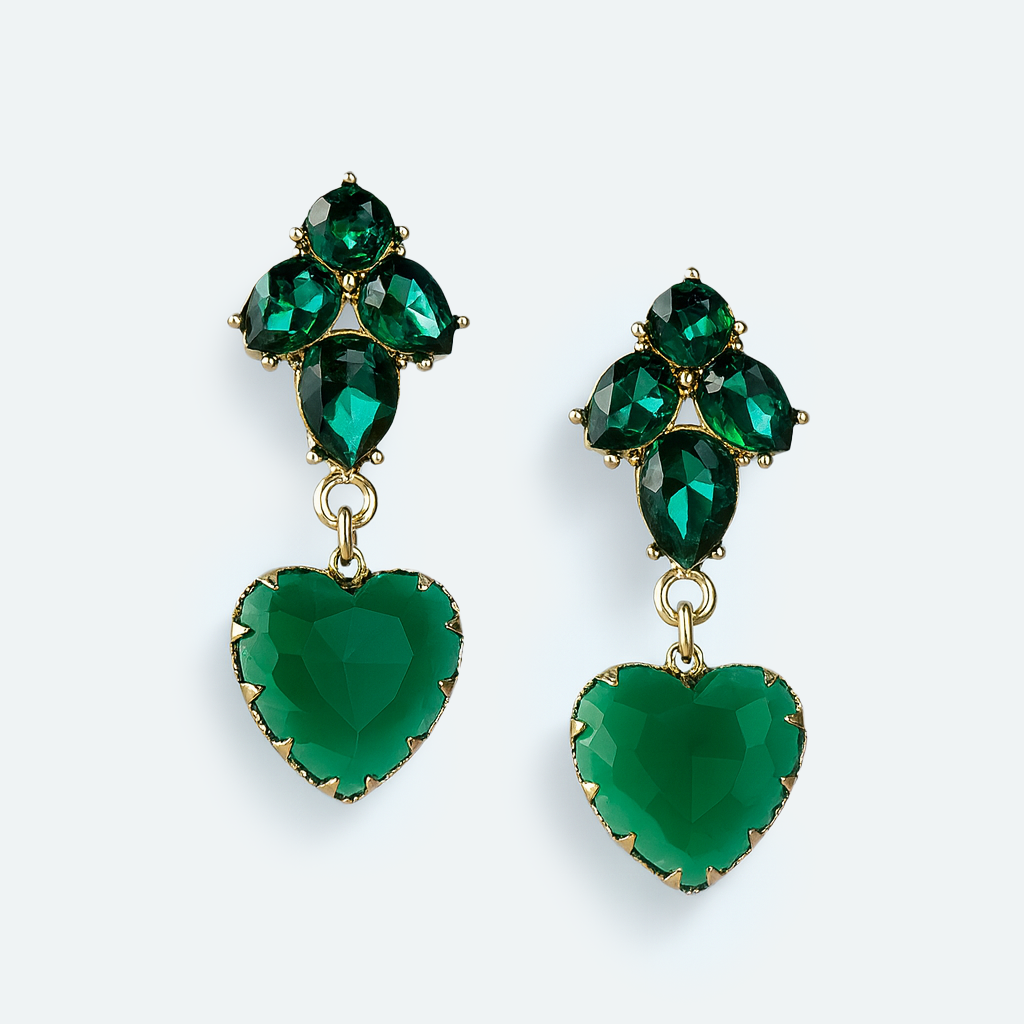 Aanura Emerald Heart Drop Earrings